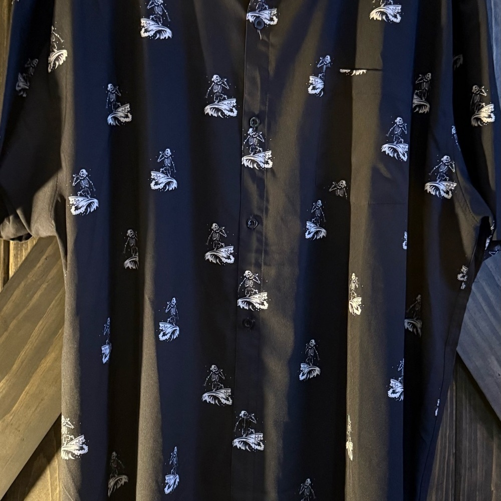 Black Skeleton Surfer Bamboo Style Button Down Men's 3XL Shirt​ - Picture 7 of 7